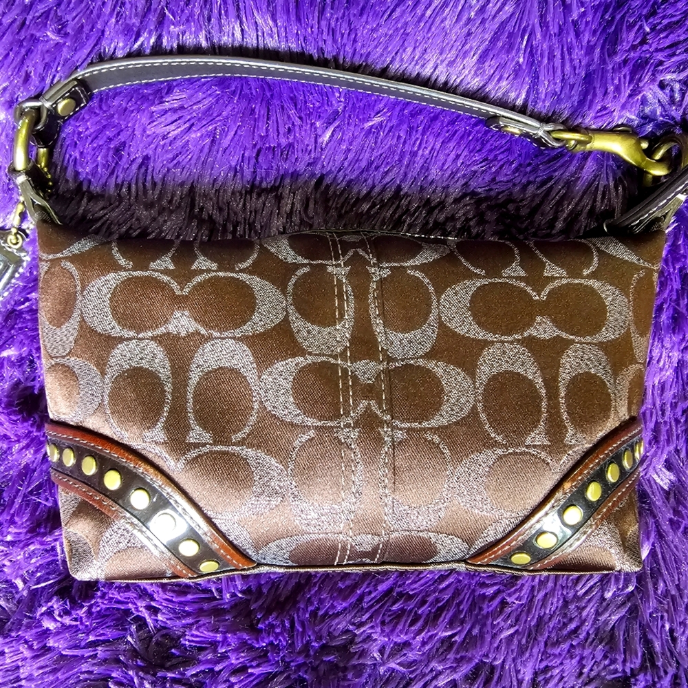 9"x5" Brown Coach C Mini Bag - Studded